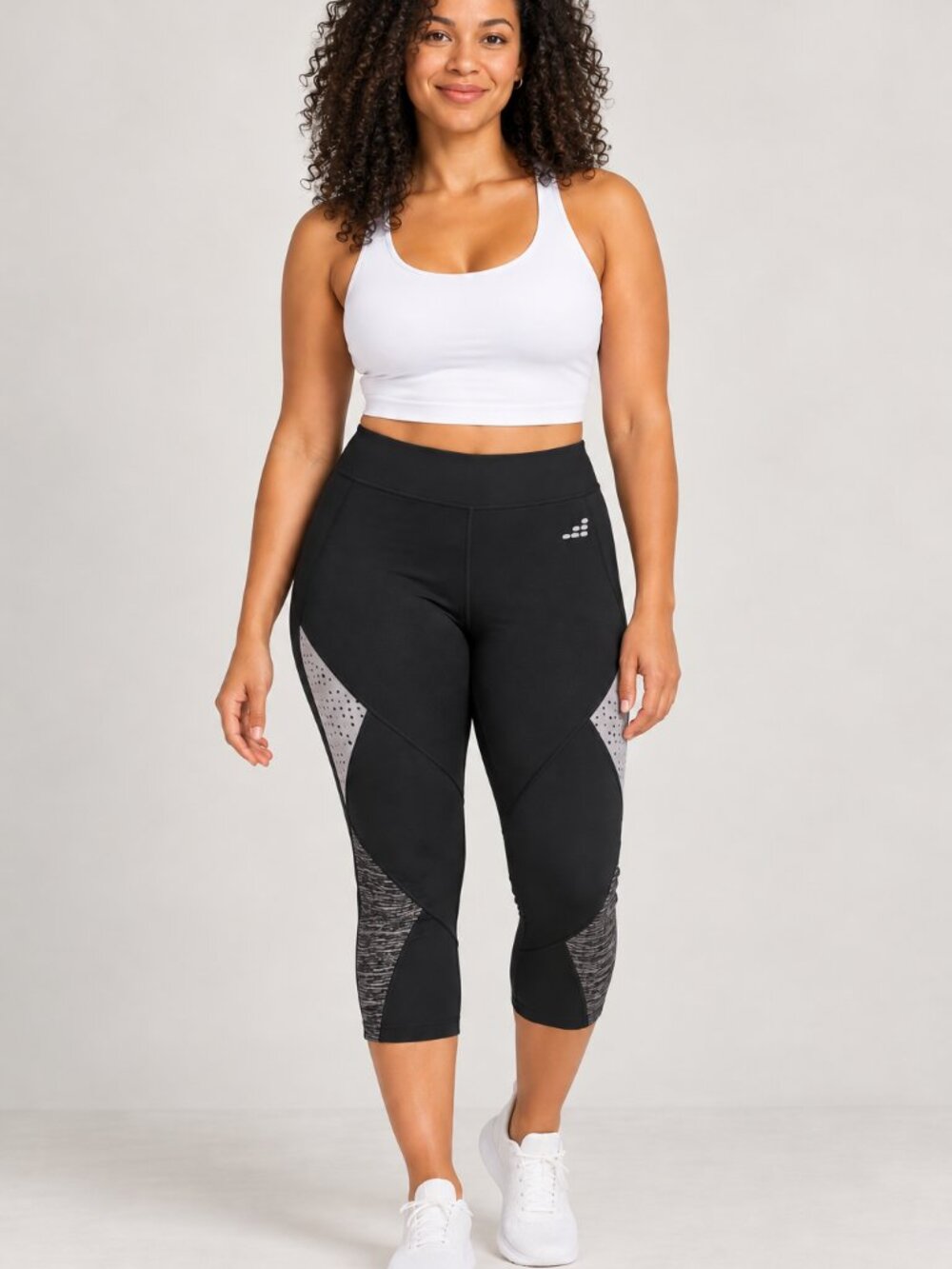 BCG L Black Tru-Wick Capri Leggings Pink Mesh High Rise Athletic Workout Gym